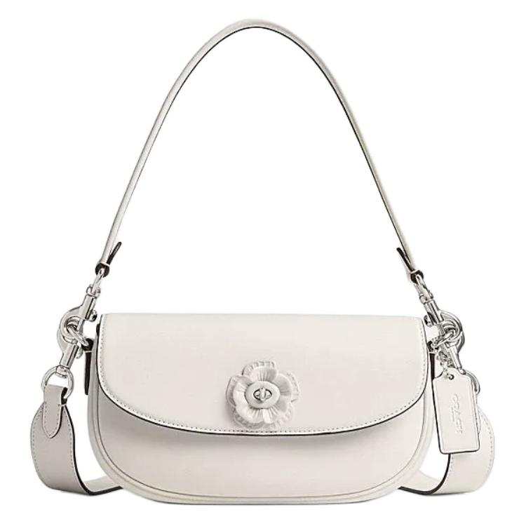 COACH Saddle Cow Leather Saddle Bag, Handbag, Shoulder Bag, Crossbody Bag Medium Women's Pink White