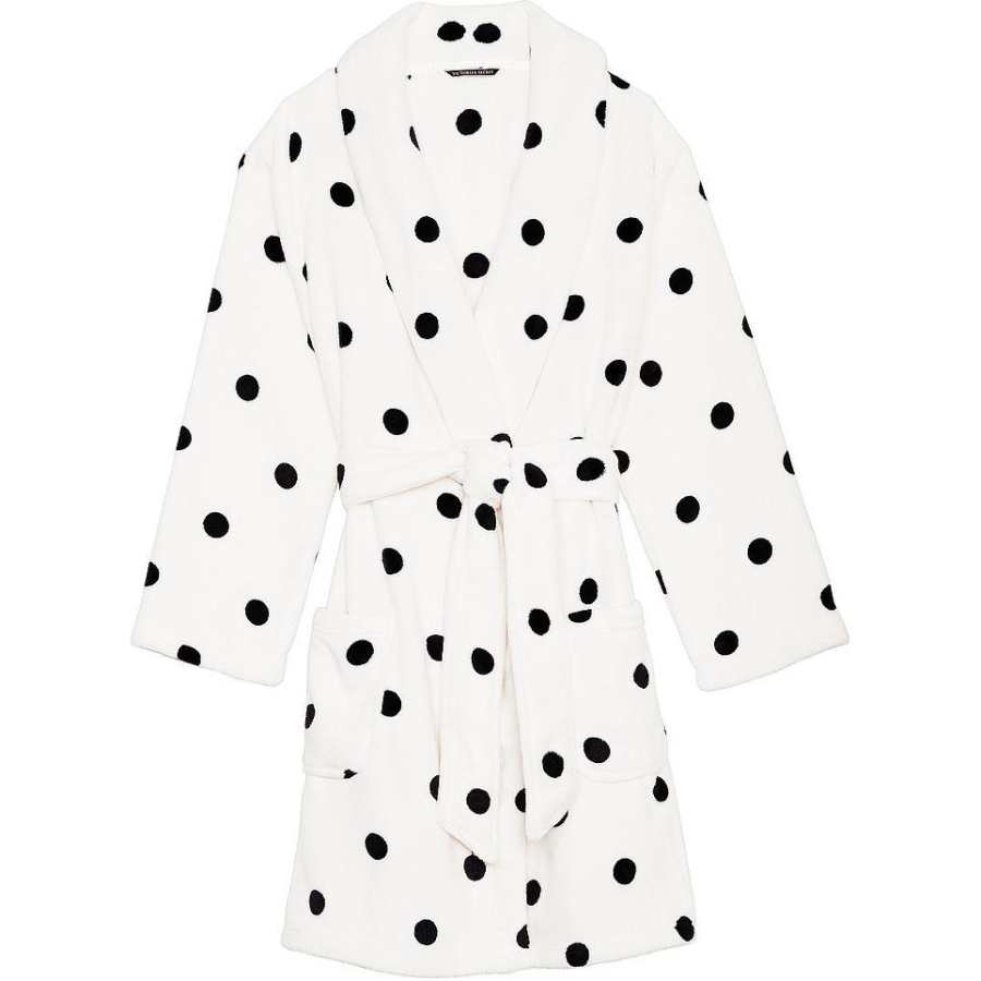 Victoria's Secret Short Cozy Robe/Black & White Sweet Dot