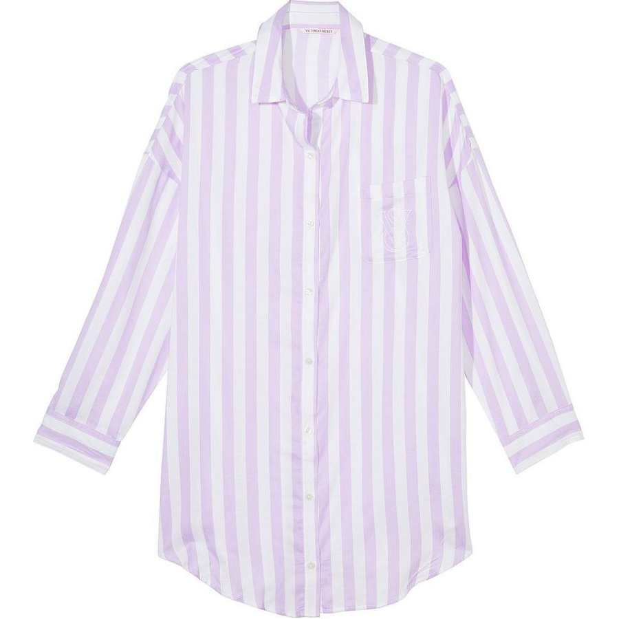 Victoria's Secret Modal Cotton Sleepshirt/Unicorn Purple Stripes Pajama Top Women's Light Purple