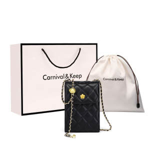 Carnival Keep Cow Leather Cell Phone Pouch, Crossbody Bag, Shoulder Bag Small Women's Black/White