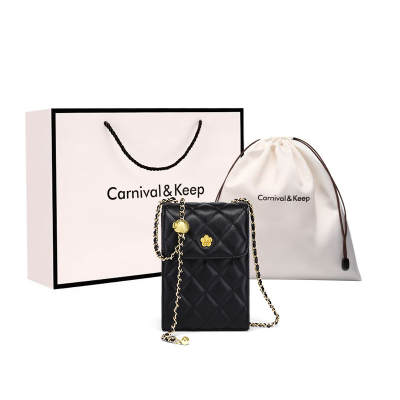 Carnival Keep Cow Leather Cell Phone Pouch, Crossbody Bag, Shoulder Bag Small Women's Black/White