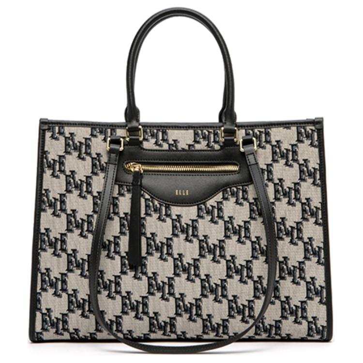 ELLE Fabric Tote Bag, Tote Bag, Compartment, Fashion, One Shoulder Handbag Large Women's Black