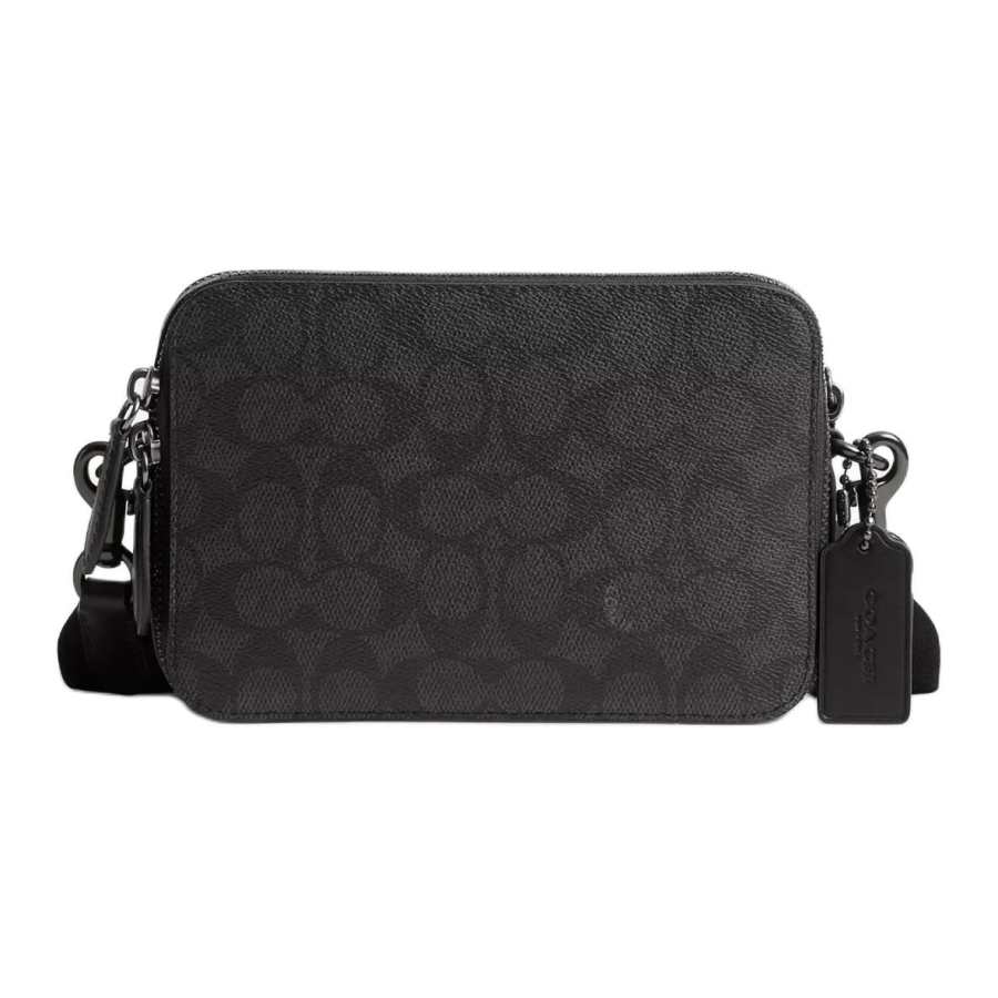 COACH Charter Signature Coated Canvas With Refined Calfskin Shoulder Bag, Crossbody Bag Small Men's Charcoal