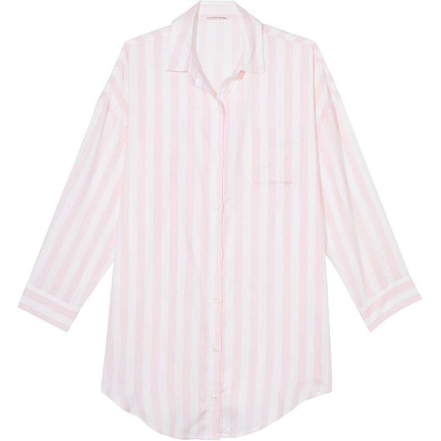 Victoria's Secret Modal Cotton Sleepshirt/Pretty Blossom Stripes Pajama Top Women's Light Pink