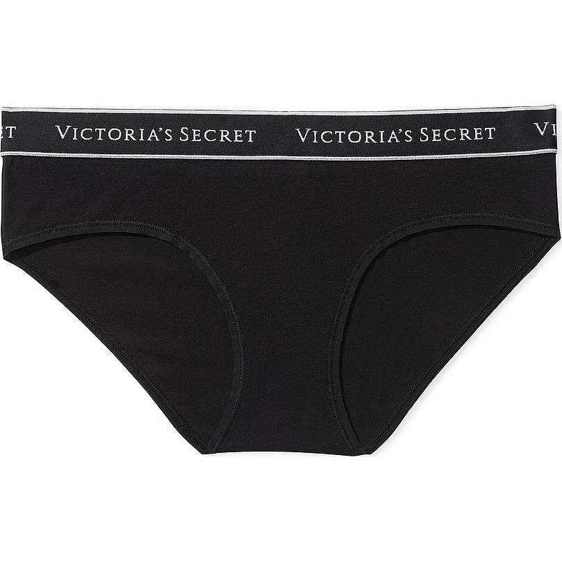 Victoria's Secret 24 Big Show Collection Logo Cotton Hiphugger Panty/Black Underpants Women's Black