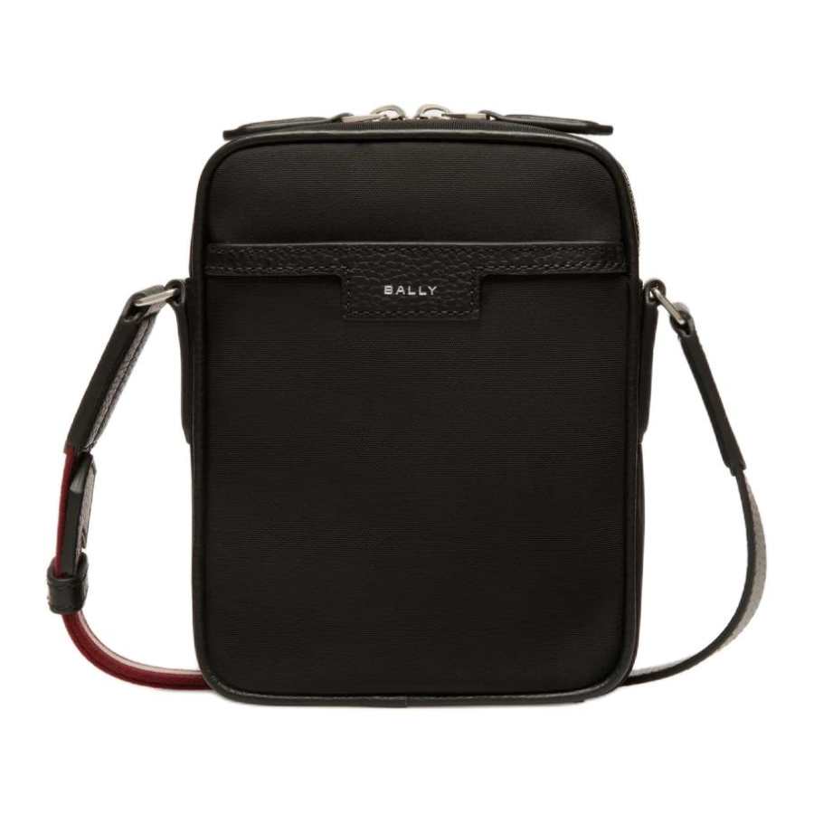 BALLY Nylon Mesh Leather Trim Shoulder Bag, Crossbody Bag Men's Black