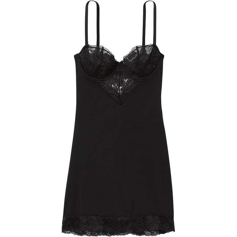 Victoria's Secret Modal & Lace Mini Slip/Black Nightgown Women's Black