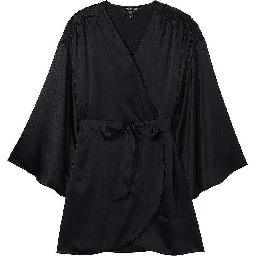 Victoria's Secret Bride Embellished Satin Short Robe/Black Sleep Robe Women's Black