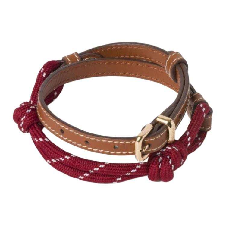 MIU MIU Fabric, Leather Wristbands Women's Umber