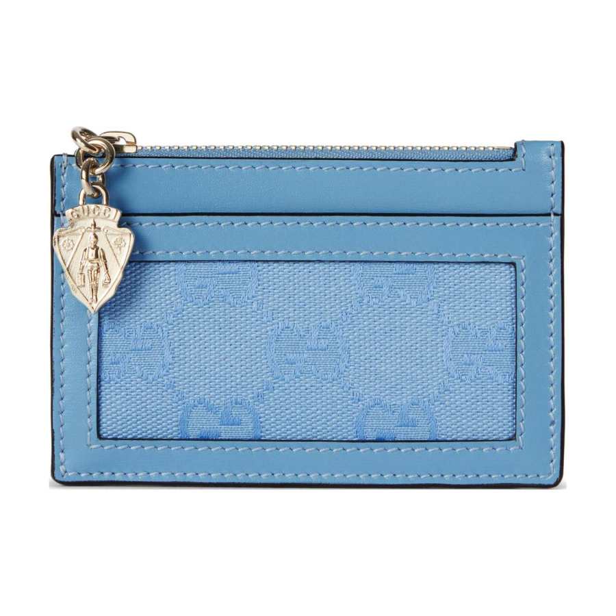 GUCCI Leather Binding With Canvas Card Holder Women's Blue