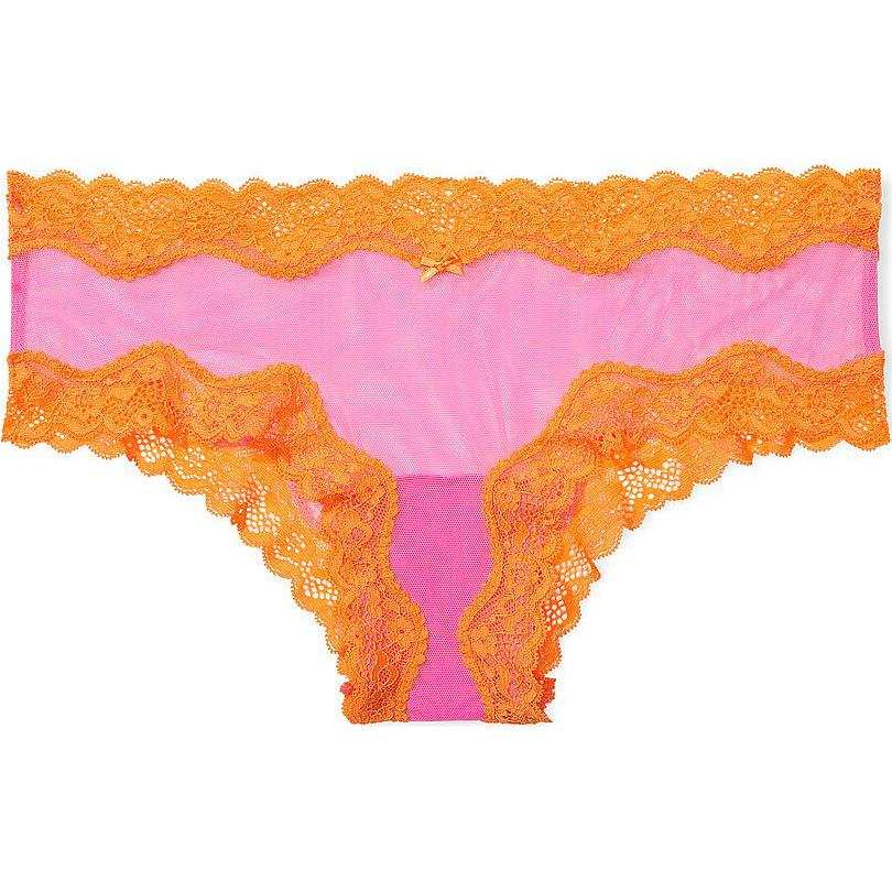 Victoria's Secret PINK Tease Mesh Lace Trim Cheeky Panty/Hollywood Pink Underpants Women's 1 Pack Pink