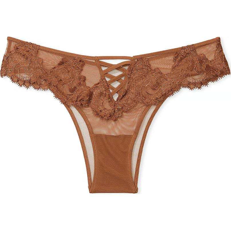 Victoria's Secret DREAM ANGELS Boho Floral Embroidery Brazilian/Brown Briefs Women's Brown