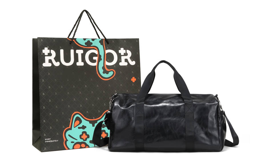 RUIGOR Leather Gym Bag, Travel Bag, Luggage Bag, Handbag Large Unisex Black