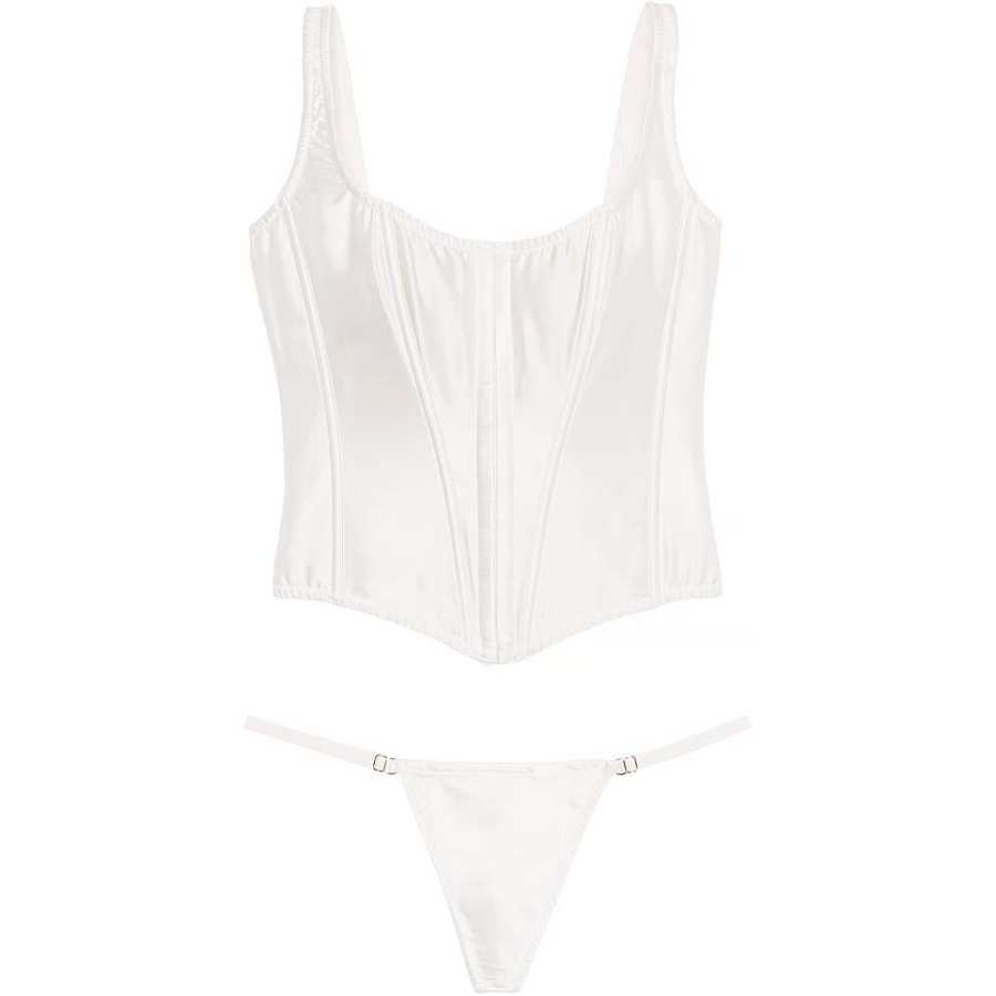 Victoria's Secret VERY SEXY The Classic Silk Corset Set/CW Underwear Set Women's White