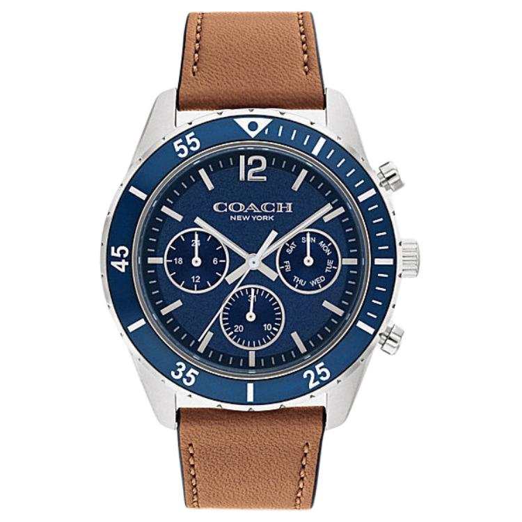 COACH Wrist Watches Quartz Movement Leather Strap 44mm Blue Dial Unisex 30m Water Resistant