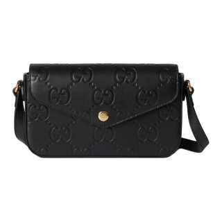 GUCCI Leather Shoulder Bag, Crossbody Bag Mini Unisex Black