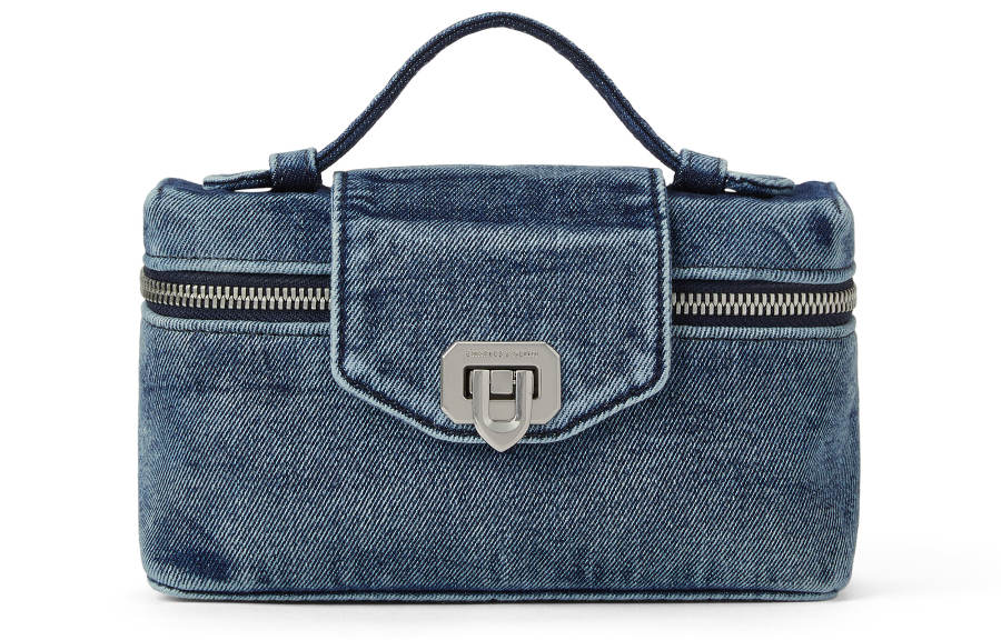 CHARLES&KEITH Fabric Portable Square Box Makeup Bag, Crossbody Bag Small Women's Dark Denim Blue