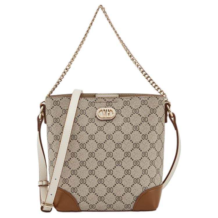 YEARCON Patched Synthetic Leather Handbag Medium Women's Khaki & Yellow & Brown