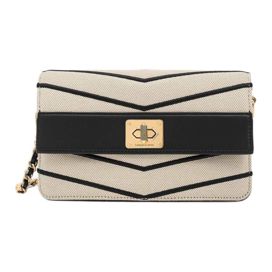 CHARLES&KEITH Recycled Material With Canvas And PU Crossbody Bags Regular Women's Black & Beige