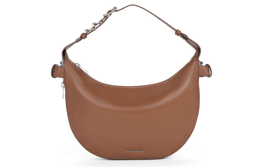 CHARLES&KEITH Pu Shoulder Bag Medium Women's Noir Black/Cream Milk White/Tan Tea Brown