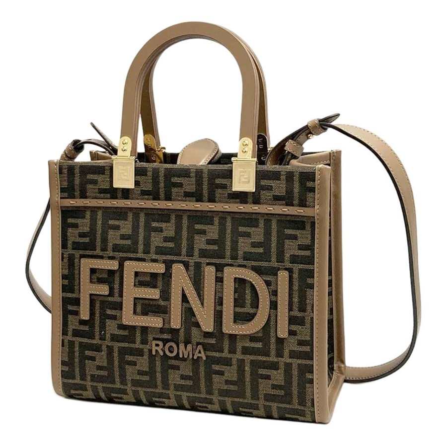 FENDI Sunshine Polyamide Tote Bag, Shopping Bag, Shoulder Bag, Crossbody Bag, Handbag Small Women's Brown