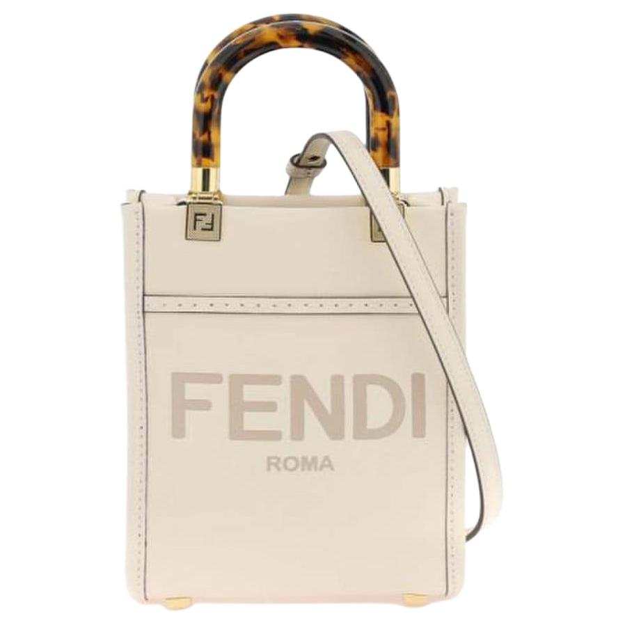 FENDI Sunshine Calfskin Tote Bag, Shopping Bag, Shoulder Bag, Crossbody Bag, Handbag Mini Women's White