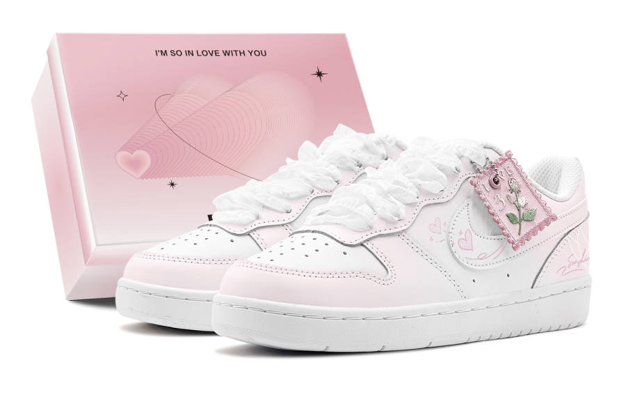 Nike Nike Court Borough Passionate Affection, Rose Butterfly, Sweet Girl Outfit Low top Skateboard Shoes GS Pink White