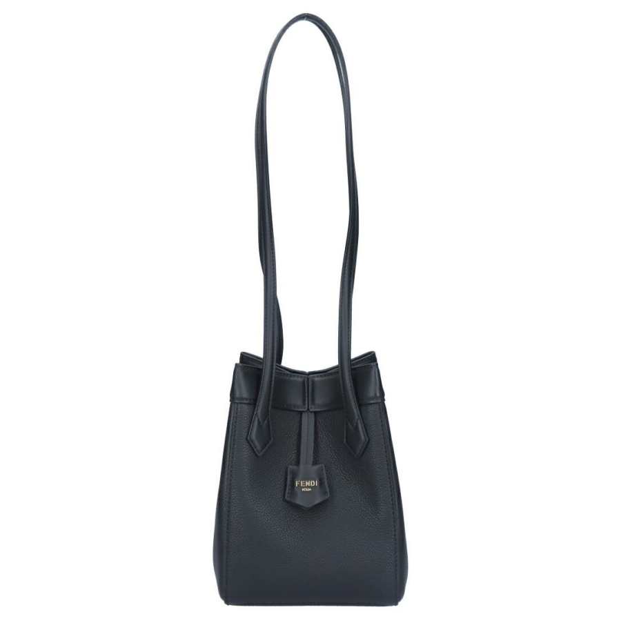 FENDI Calfskin Paper Folding Bag, Bucket Bag, Handbag, Shoulder Bag Mini Women's Black
