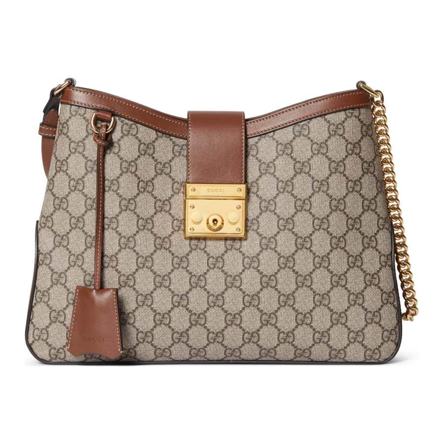 GUCCI Padlock Canvas With Leather Binding Handbag, Shoulder Bag Women's Beige & Ebony