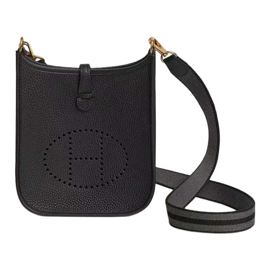 HERMES Evelyne Clemence Bullock Leather Crossbody Bag, Shoulder Bag 16 Women's 89 Noir Black