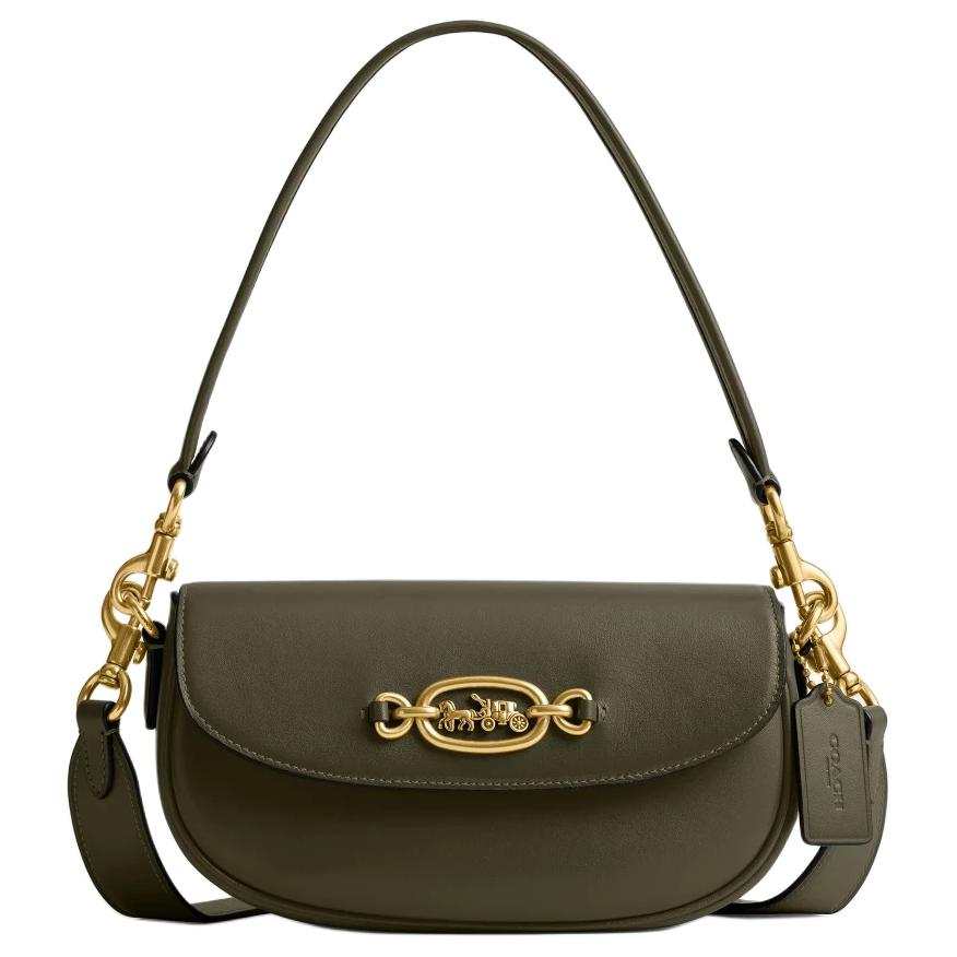 COACH Glove Leather Saddle Bag, Shoulder Bag Small Women's Olive Green