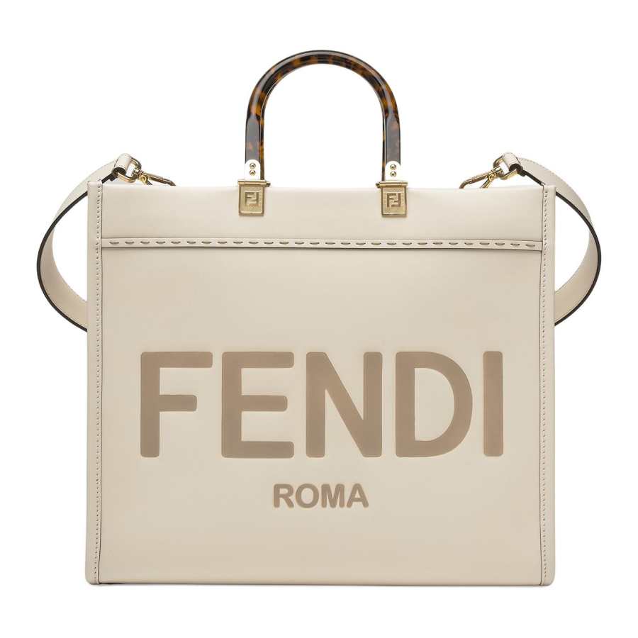FENDI Sunshine Cow Leather Tote Sunshine Bag, Shoulder Bag, Crossbody Bag, Handbag Medium Women's White