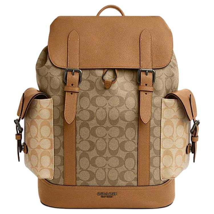 COACH COACH Hudson Artificial Leather With Cow Leather Backpack Men's Light Saddle Brown