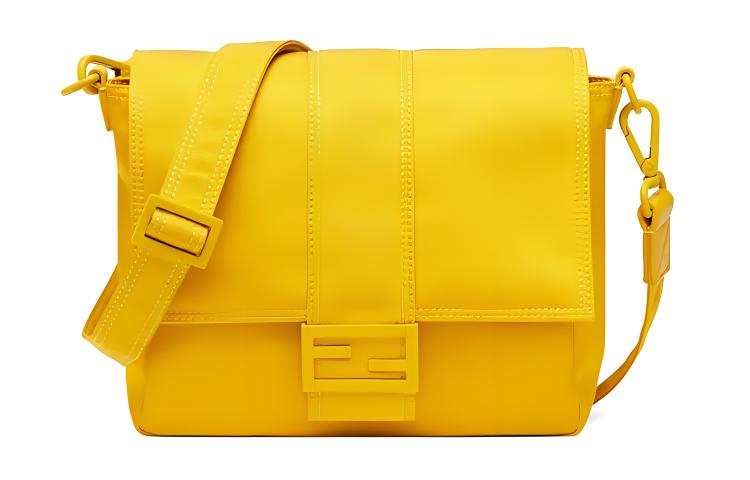 FENDI Nylon Fabric Cow Leather Polyester Baguette Bag, Messenger Bag, Shoulder Bag, Crossbody Bag Medium Men's Yellow