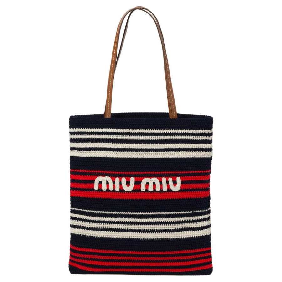 MIU MIU Fabric Tote Bag, Shopping Bag, Shoulder Bag, Handbag Women's Blue & Red & White
