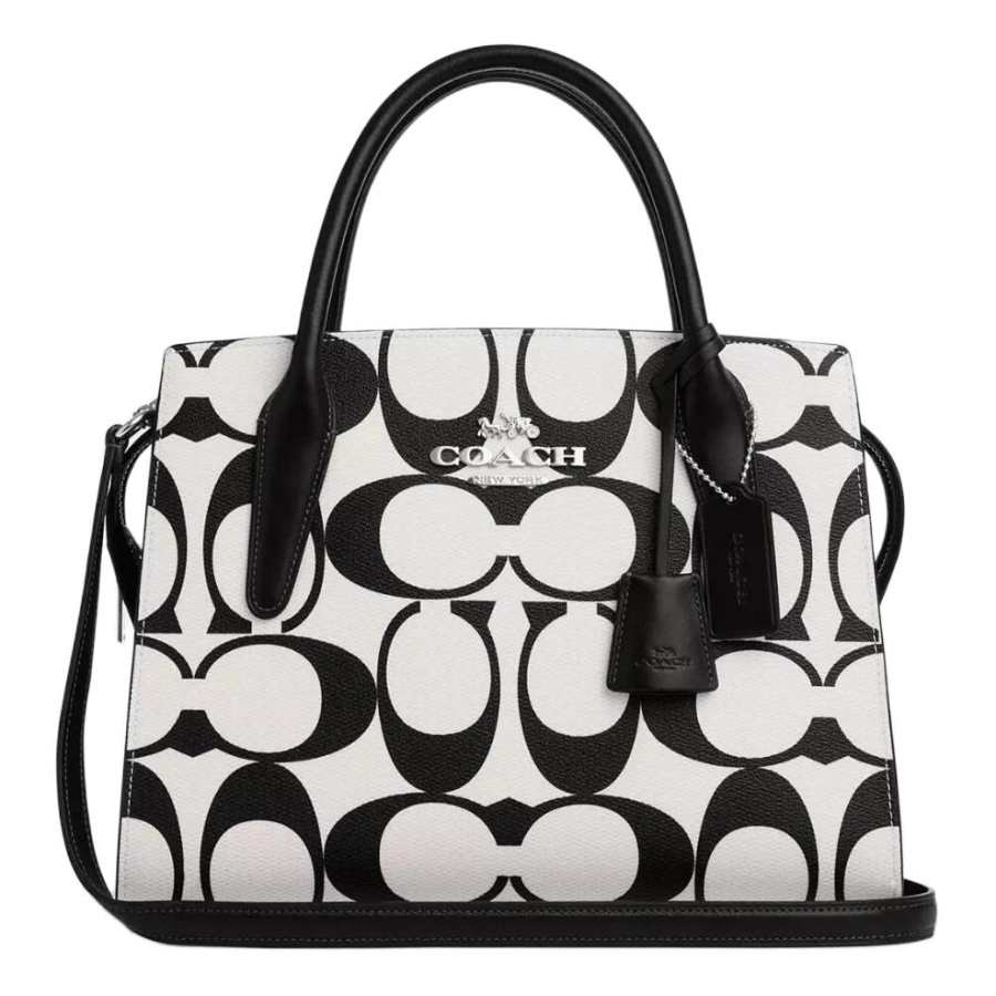 COACH Coated Canvas With Leather Tote Shopping Bag Shoulder Bag Handbag Large Women's Silver & Chalk Multicolor