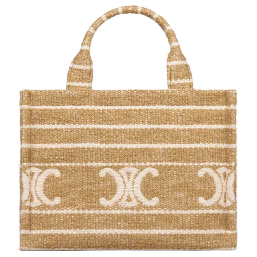 CELINE Cabas Thais Fabric With Cow Leather Tote Bag, Shopping Bag, Handbag Small Women's Smoky