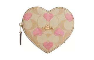 COACH Heart PVC Wallet Women's Light Khaki