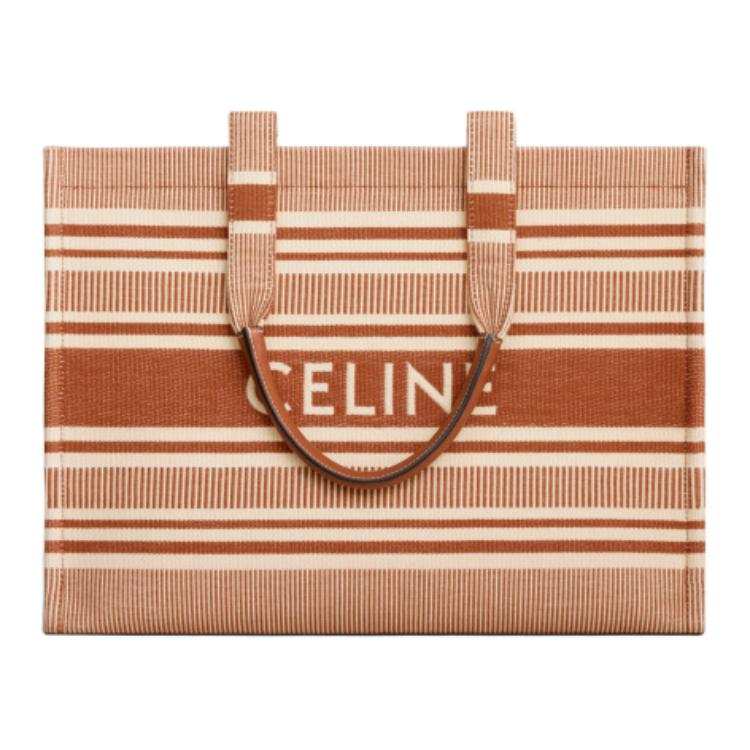 CELINE Cabas Thais Fabric With Cow Leather Tote Bag, Shopping Bag, Handbag Large Women's Ochre