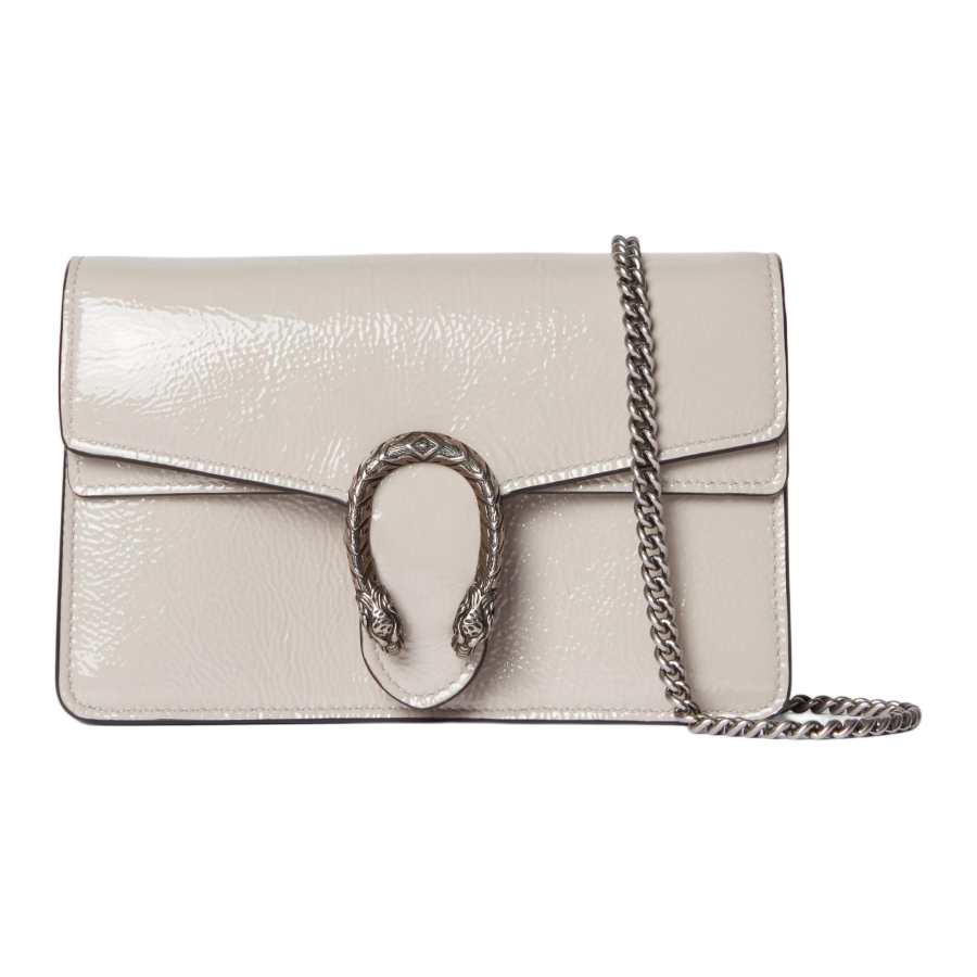GUCCI Dionysus Patent Leather Crossbody Bag, Shoulder Bag Extra Mini Women's White