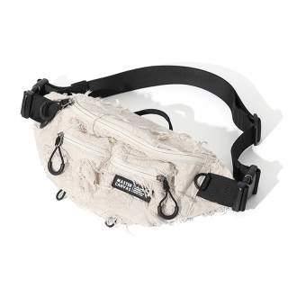 MASTER CANVAS Fabric Sports Bag Fanny Pack Unisex White/Black