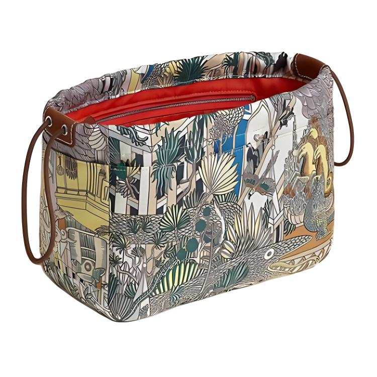 HERMES Fourbi Silk, Bareina Calfskin Bag Insert Handbag Women's Multicolor
