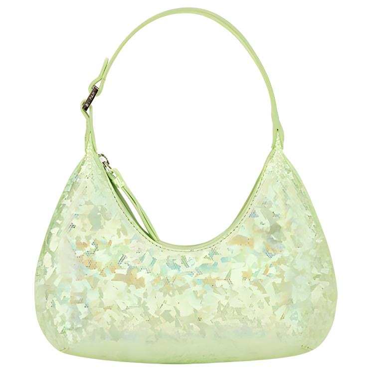 By Far Amber Cow Leather Shoulder Bag, Crescent Bag, Portable, One Shoulder Clutch Regular Women's Green
