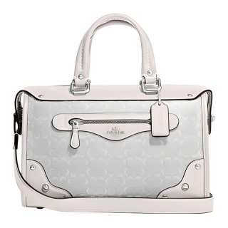 COACH Millie Canvas With Leather Boston Bag, Handbag, Shoulder Bag, Crossbody Bag Large Women's