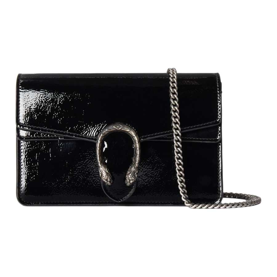 GUCCI Dionysus Patent Leather Crossbody Bag, Shoulder Bag Extra Mini Women's Black