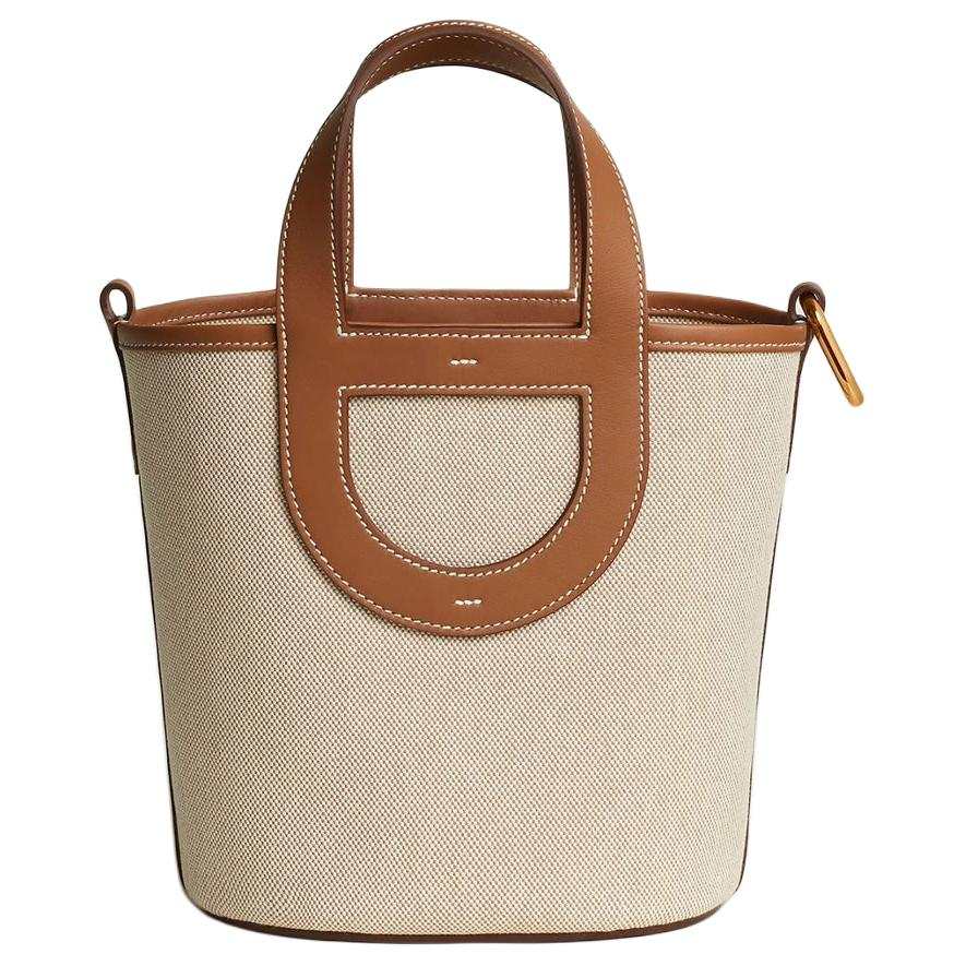 HERMES In The Loop Canvas With Swift Calfskin Basket Bag Pig Nose Bucket Bag Handbag Women's Light Beige