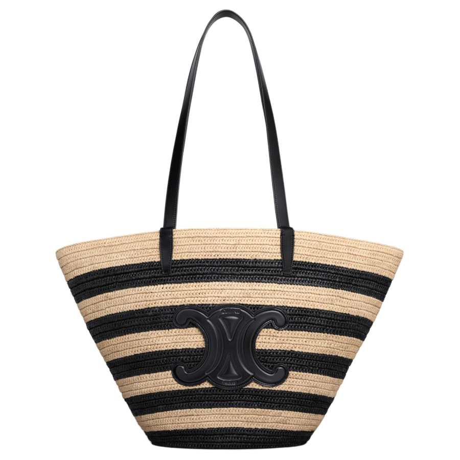 CELINE Plant Material With Cow Leather Handbag, Shoulder Bag Women's Natural & Black