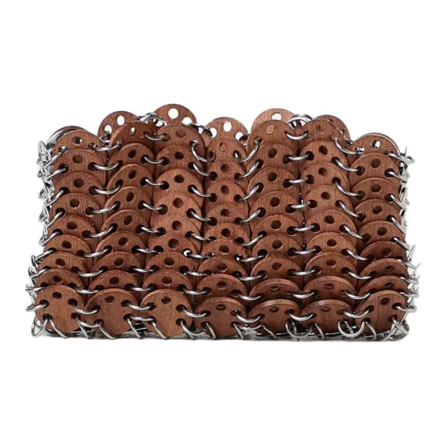 Paco Rabanne Wooden & Metal Shoulder Bag Unisex Brown
