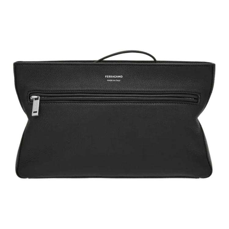 FERRAGAMO Calfskin Crossbody Bag, Shoulder Bag Men's Black