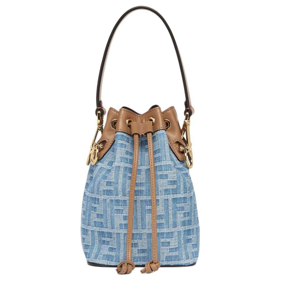 FENDI Mon Tresor Denim Bucket Bag, Handbag, Shoulder Bag, Crossbody Bag Small Women's Light Blue